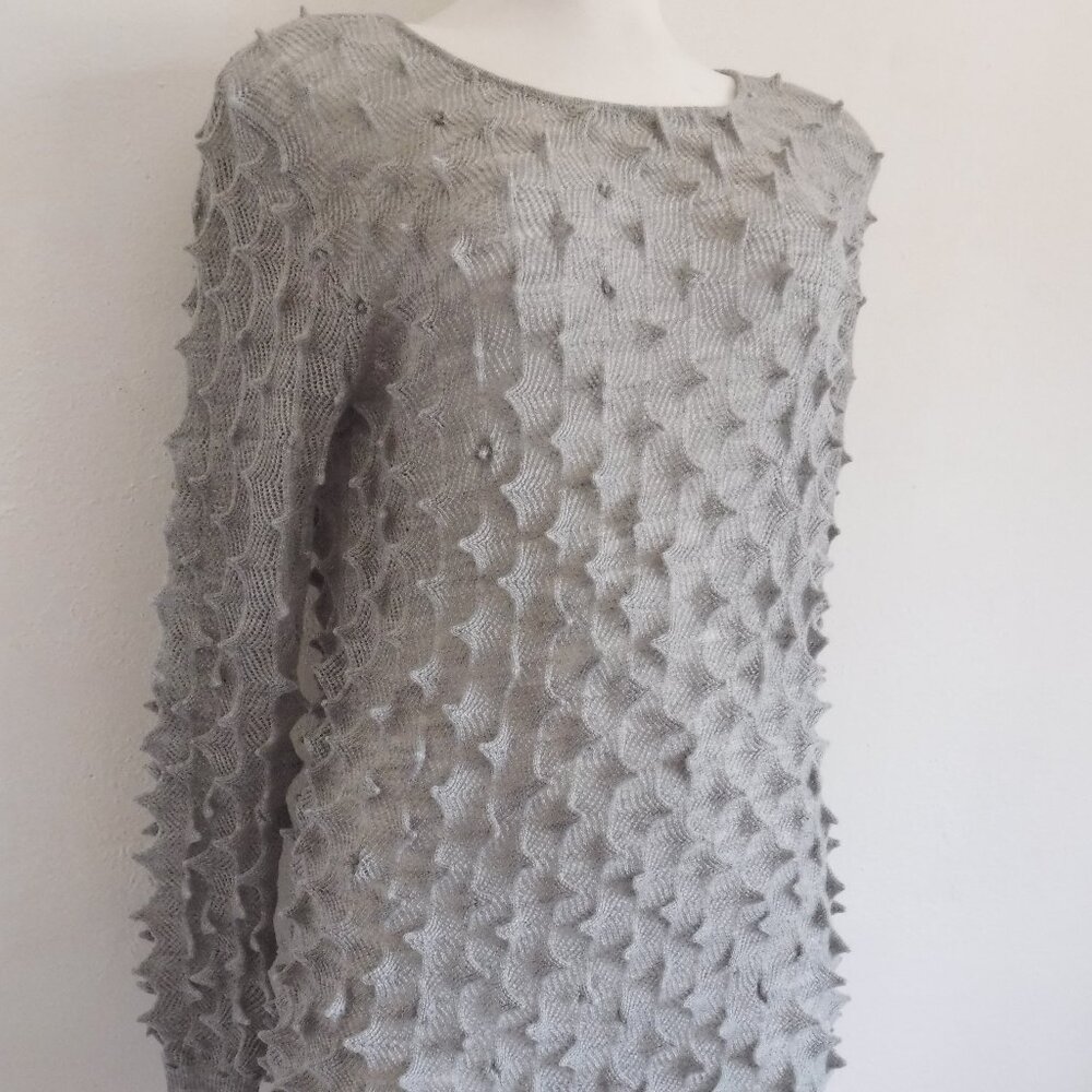 NWOT Grey Mesh Pointed Spiky Sculptural Sweater